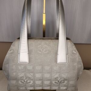 Chanel Quilted Metallic Gray Line Handbag With Certificate Of Authenticity